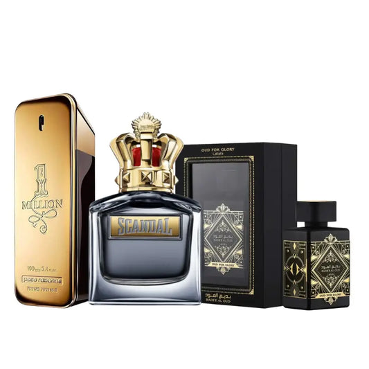 Kit 3 Perfumes Scandal Men, One Million, Oud for greatness 100ml