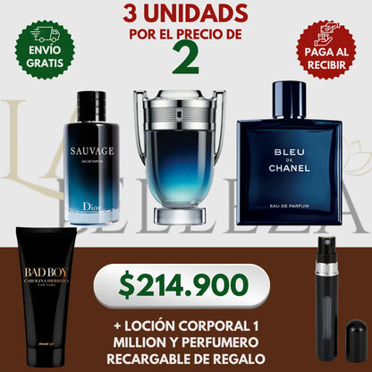 Kit 3 Perfumes Sauvage, Invictus Legend, Bleu 100ml