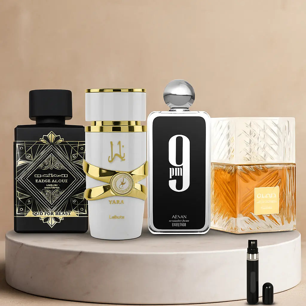 Kit 4 Perfumes Oud For Glory, Yara Moi, Khamrah, 9pm