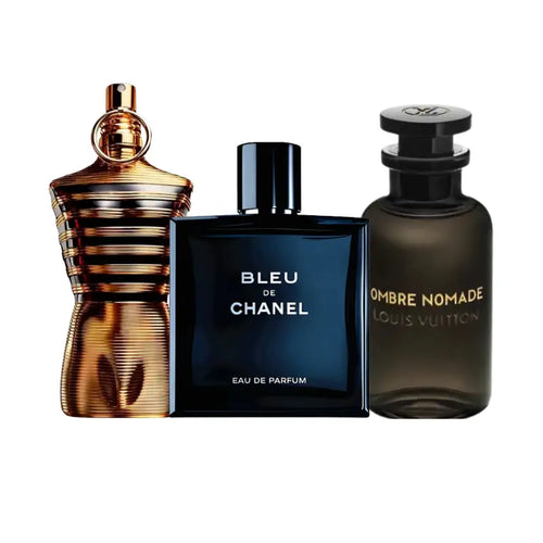 Kit 3 Perfumes Bleu, Le Male Elixir, Ombre Nomad